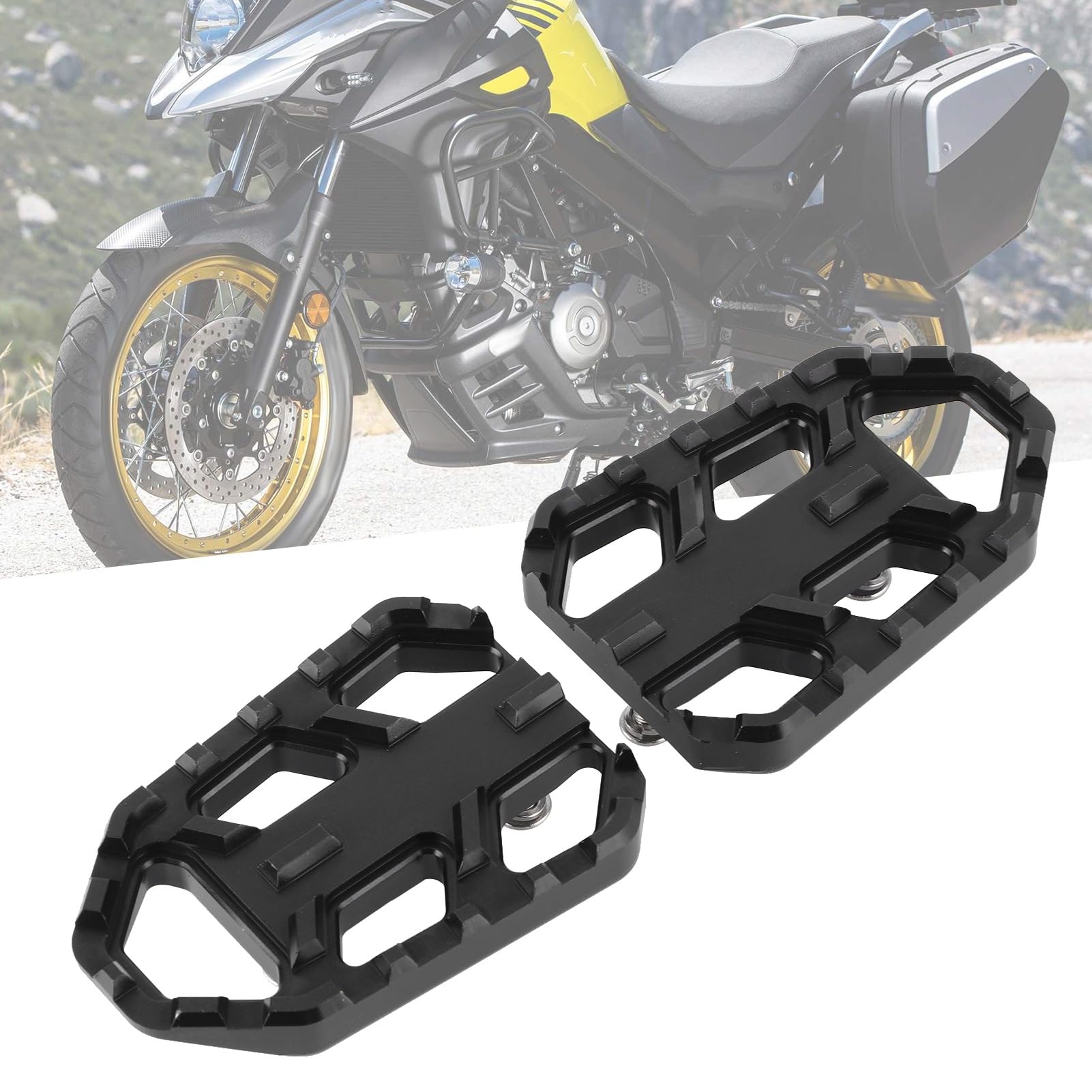 Pedales de moto CNC aleación de aluminio anodizado reposapiés anchos para mayor comodidad en DL650 DL1000 VSTROM 650XT 1000XT color negro tamaño 85x60x15mm par