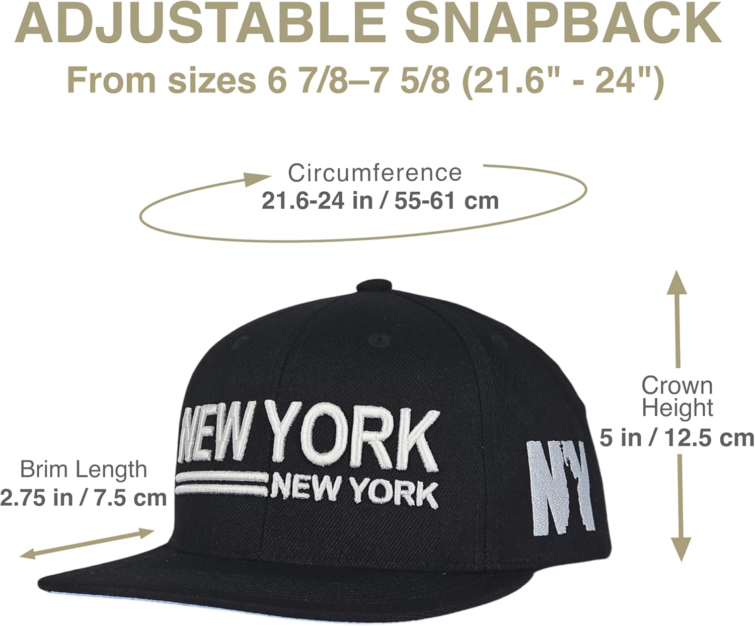 3D Embroidered New York Landmark Snapback Hat Black, Iconic NYC Landmark + Skyline Design Under Brim, Statue of Liberty in NY Icon on Side, Acrylic Wool Blend, Adjustable for Men Women