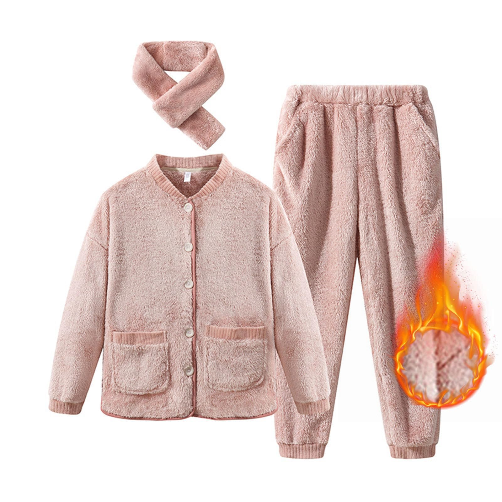 Genérico Pijama Mujer Invierno Pijama Mujer Coralina Gruesa Cárdigan Térmico Conjunto Cálido De Terciopelo para Estar por Casa En Invierno Extremo