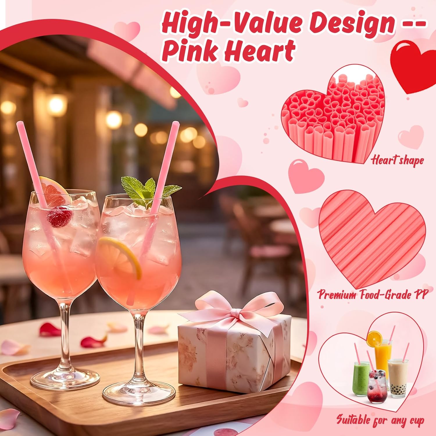 100PCS Valentines Day Heart Straws - Heart Shaped Pink Straws Plastic Disposable Drinking Straws Cute for Valentine's Day, Wedding, Party, Birthdayparty, Decorations (Pink) - Image 3