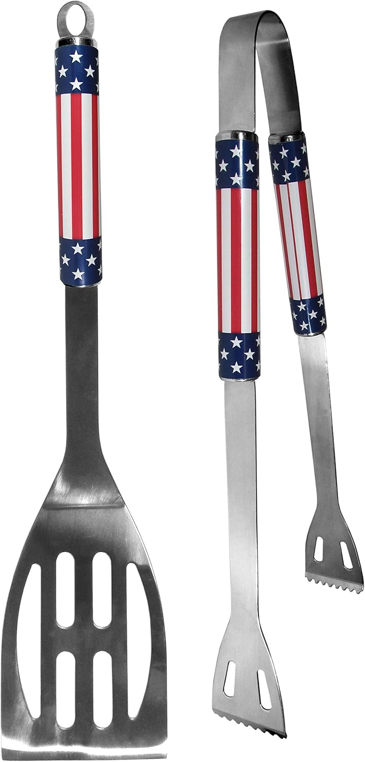 Siskiyou Stars and Stripes Steel BBQ Tool Set, 2 pc Spatula and Tongs