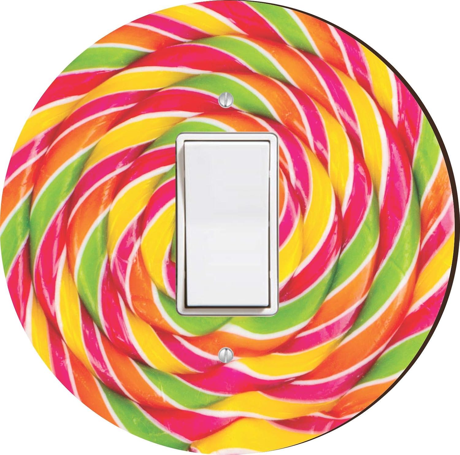 Island Gifting - Candy Color Swirl Lollipop Design - Round GFI Toggle Switch Plate Cover, Decorative Wall Plate, Flat Masonite Wood with Glossy Finish, Modern Electrical Cover