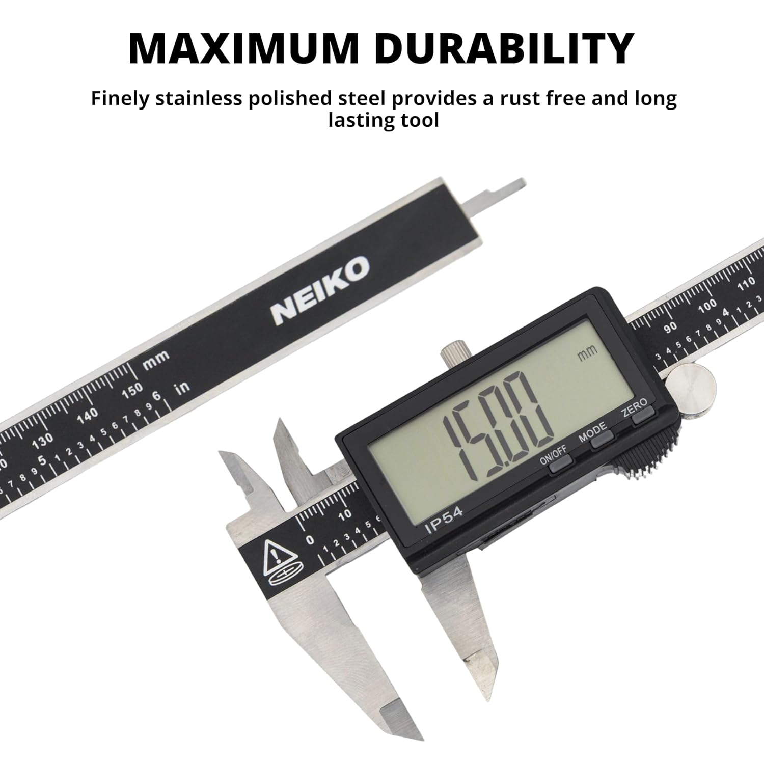 NEIKO 01401A 6-Inch Electronic Digital Caliper, Stainless Steel, Extra Large LCD Screen, Measurement Conversions for Inches, Millimeters, and Fractions