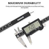 Vista 4 de NEIKO 01401A Calibrador Digital Electrónico de 6 Pulgadas, Acero Inoxidable, Pantalla LCD Extra Grande, Conversiones de Medición para Pulgadas