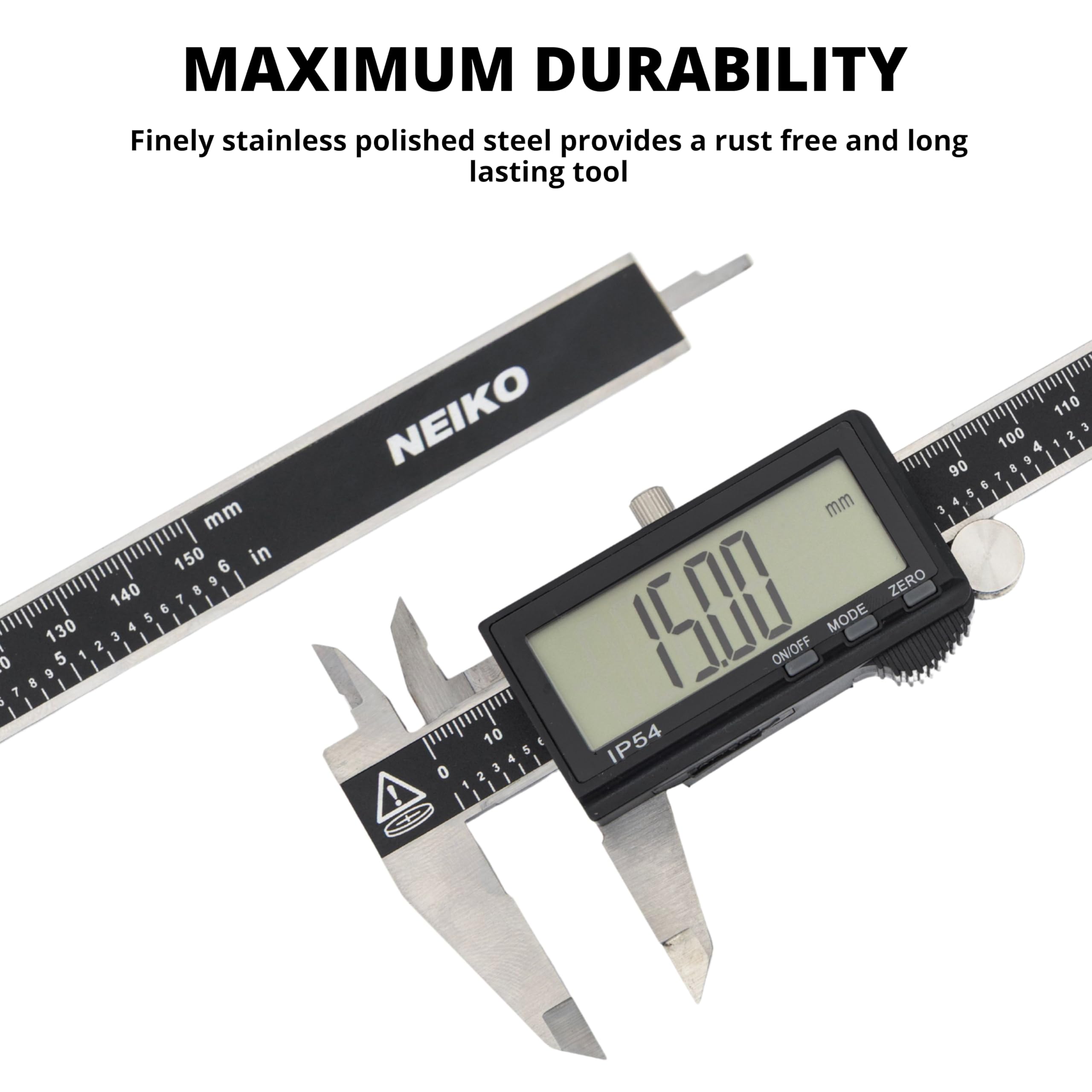 NEIKO 01401A Elektronischer Digitaler Messschieber, Edelstahl, extra großer LCD-Bildschirm, Messumrechnungen für Zoll, Millimeter und Brüche, 1 LR44-Batterien erforderlich. (im Lieferumfang enthalten)