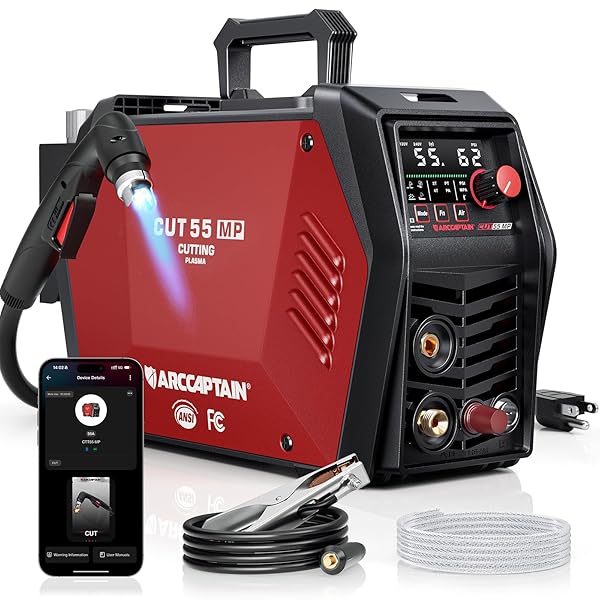 ARCCAPTAIN iControl [Non-HF] Plasma Cutter CUT55 MP with APP Control, 55Amp Blowback Pilot Arc, 120V/240V, Upgraded LED Display, Grid Cutting, Rust Removal, Plasma Gouging, Pressure Detection