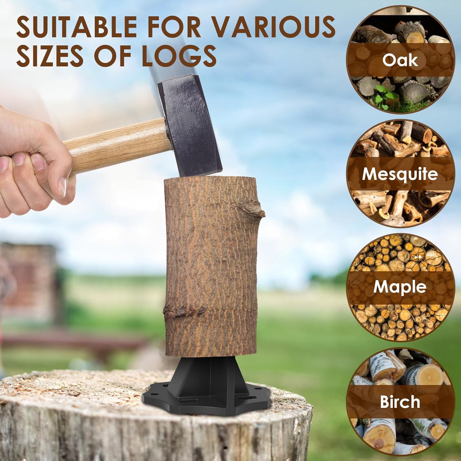 Wood Splitter, Manual Log Splitter, Portable Kindling Splitter, Log Splitters Tools for Firewood, Safe Firewood Splitter w Wedge, Woods Splitting Stand, Firewood Cutter for Fireplace Outdoor Camping