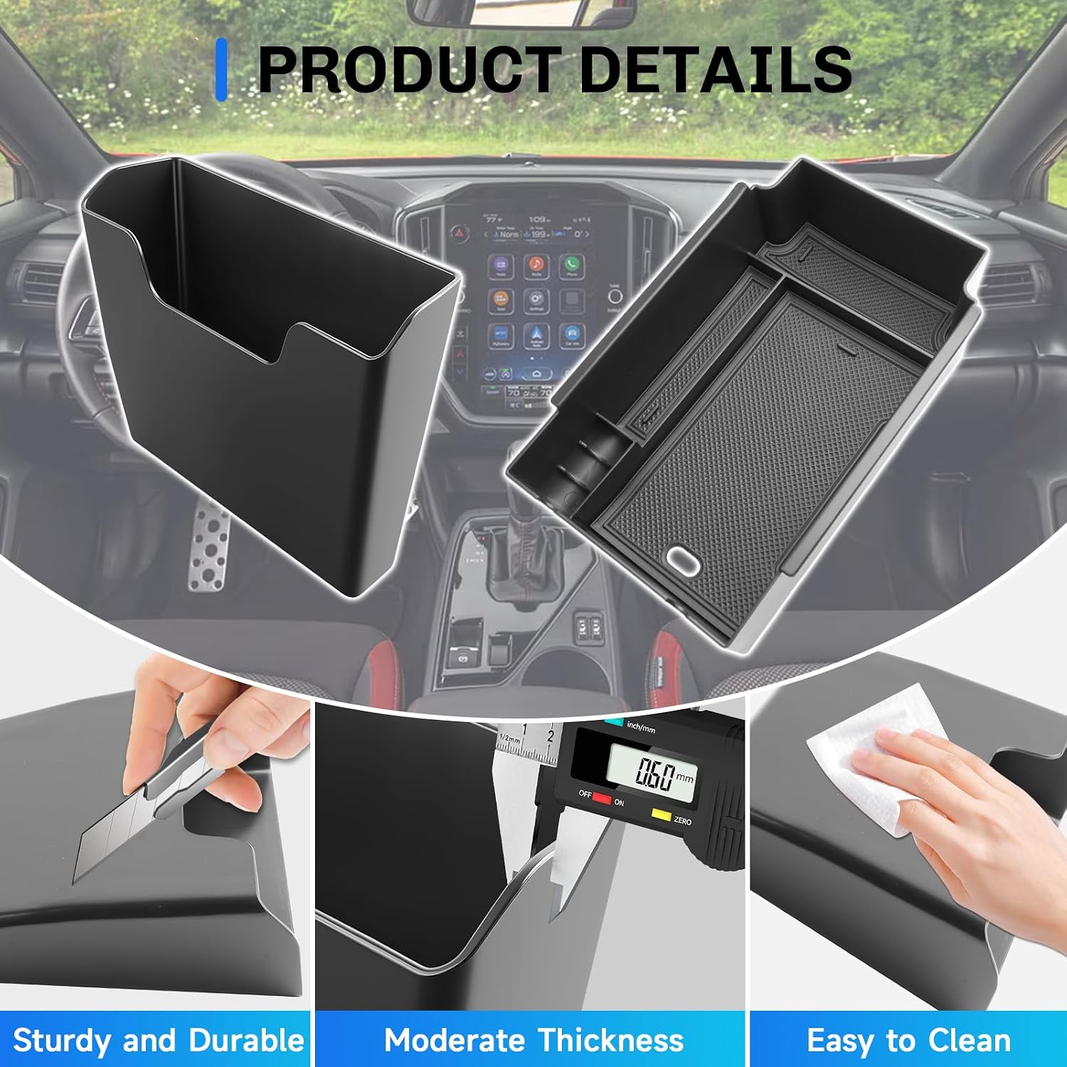 SXCY 2PCS for 2024-2026 Subaru Crosstrek/Impreza Center Console Organizer [Armrest Tray+Front Console Tray] for 2024 2025 2026 Subaru Crosstrek/Impreza Accessories Center Console Armrest Storage Box