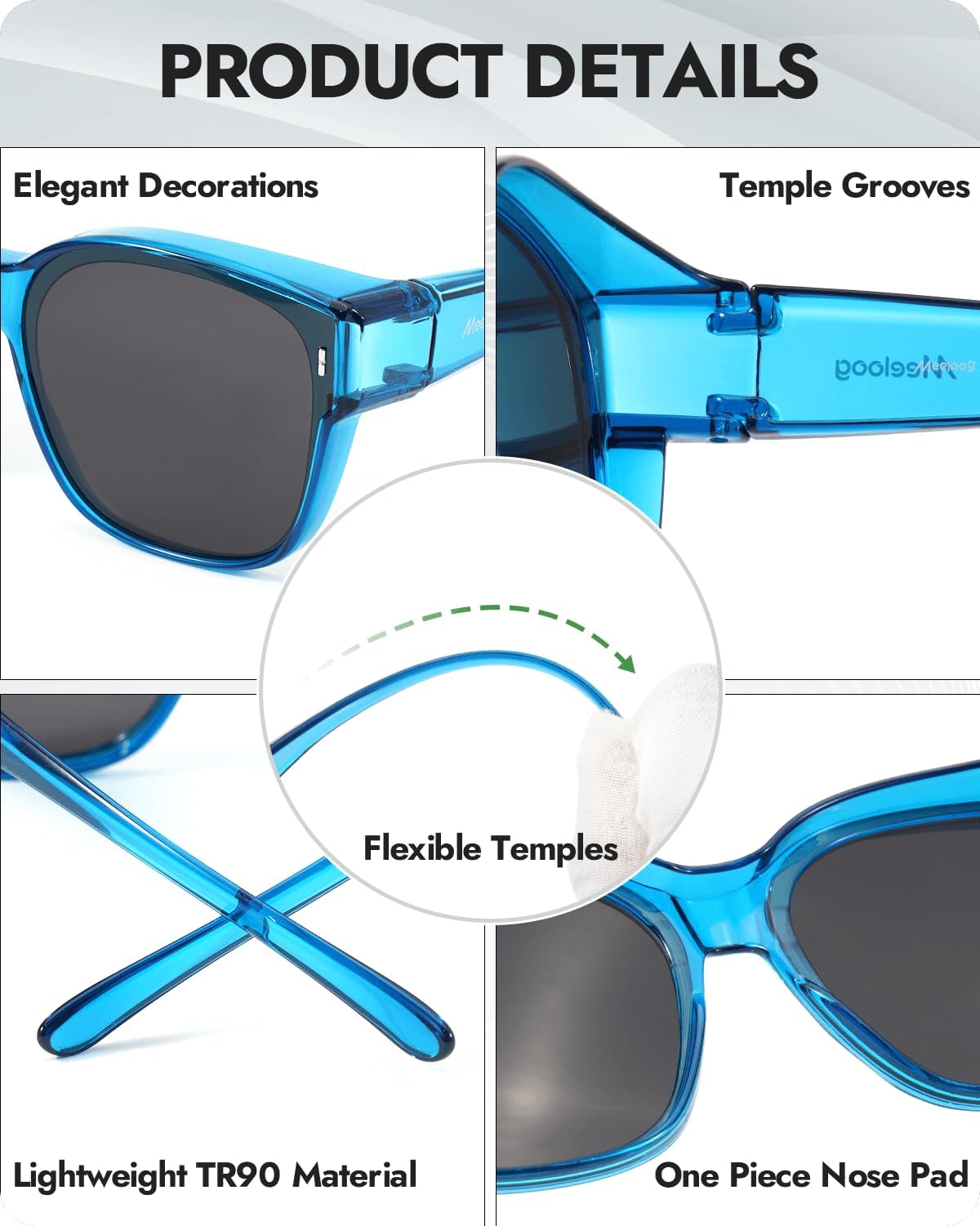 Meeloog Large Polarized Fit Over Glasses Sunglasses For Women Men, Oversized Trendy Square Shades For Driving Riding MST0110 - Image 3