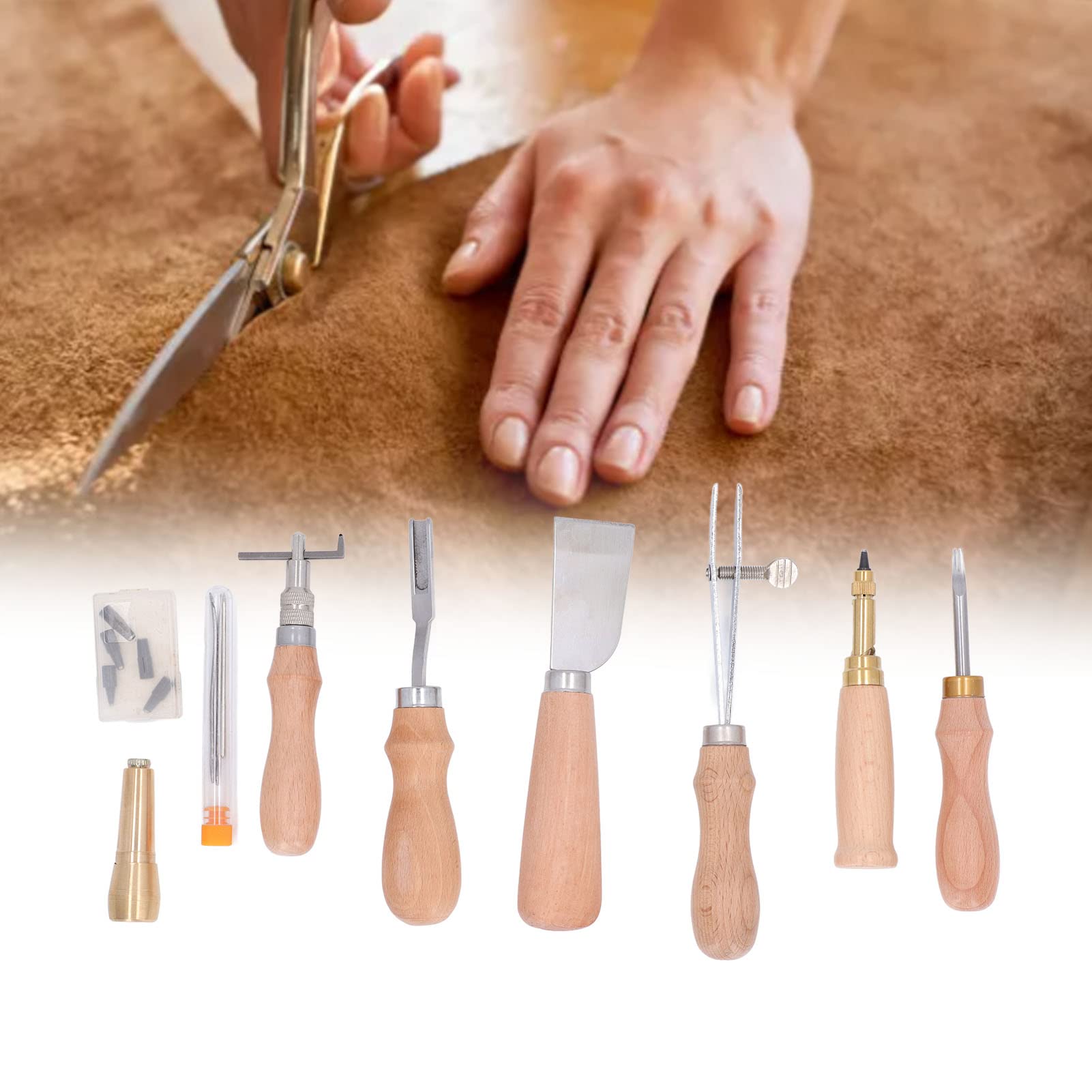 Set di strumenti di lavoro in pelle mmabeutf, per mestiere in pelle, kit di strumenti fai -da -te in pelle, strumenti per cucire in pelle maniglia curva, set di artigianato in