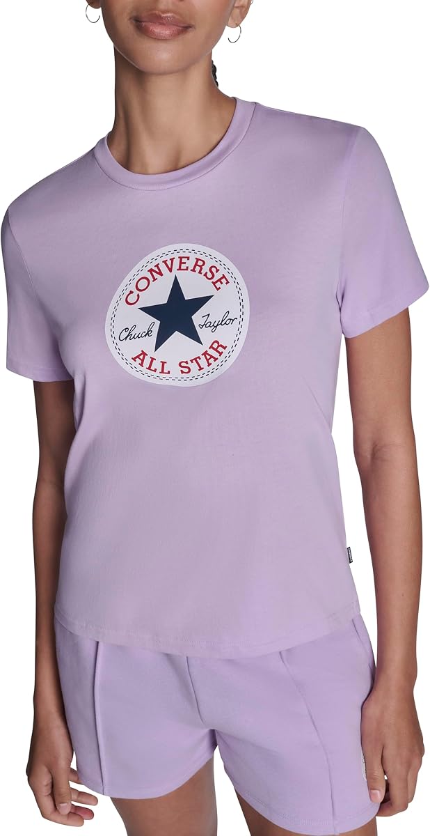 Converse Camiseta casual con cuello redondo y logo Chuck Patch para mujer