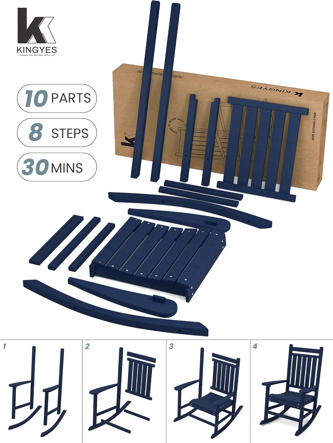 KINGYES Outdoor Oversized Rocking Chair,Outdoor Porch Rocker Chair for Adult,Blue : Patio, Lawn & Garden