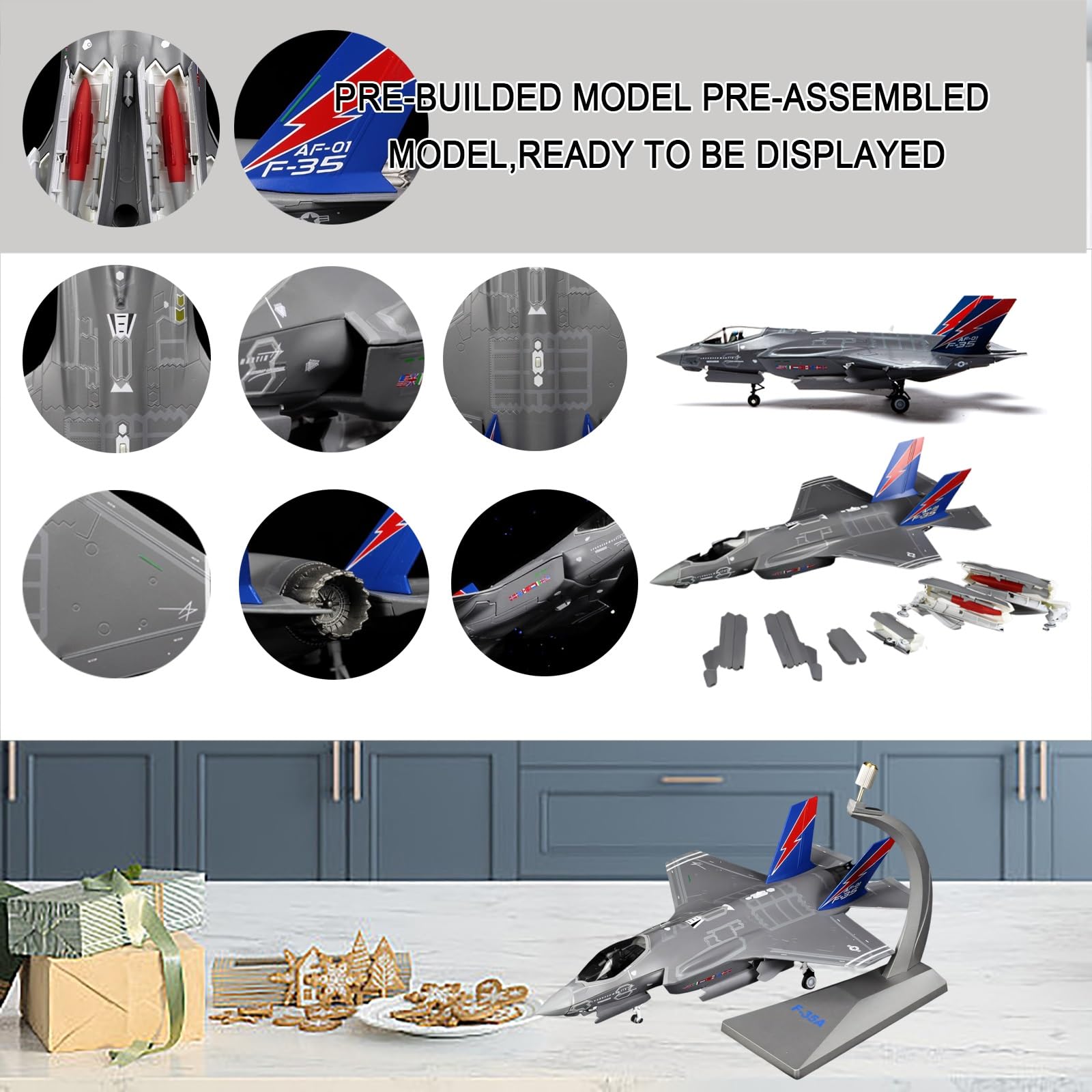 F-35A Lightning II 1:72 Alloy F-35 Fighter Jet Model Bezklejowy Samolot Wstępnie Zmontowany Samolot Kolekcjonerski Samolot Bazujący na Nośniku Symulacji z Podstawką Prezent Wojskowy