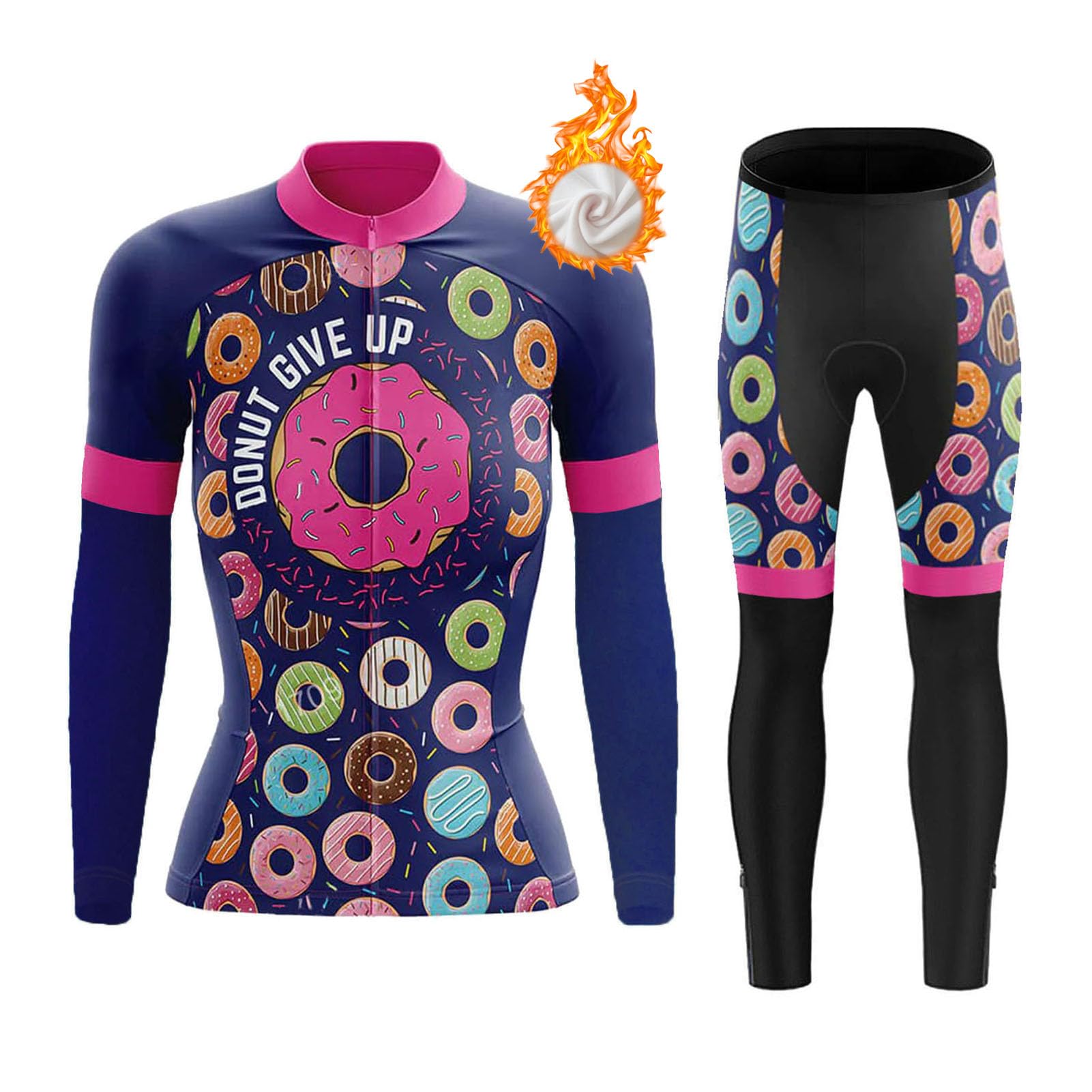 Ropa Ciclismo Mujer Invierno Conjunto Bici MTB Maillot Ciclista Polar Térmico,Traje Bicicleta Chaquetas Manga Larga y Pantalones con 19D Gel Acolchado,Completa Jerseys Ciclo Transpirable Secado Rápido