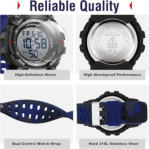Miniatura 2 de Reloj digital para hombre, deportivo, resistente al agua, para hombre, con retroiluminación LED, alarma, cronómetro, cronómetro, cronógrafo digital,
