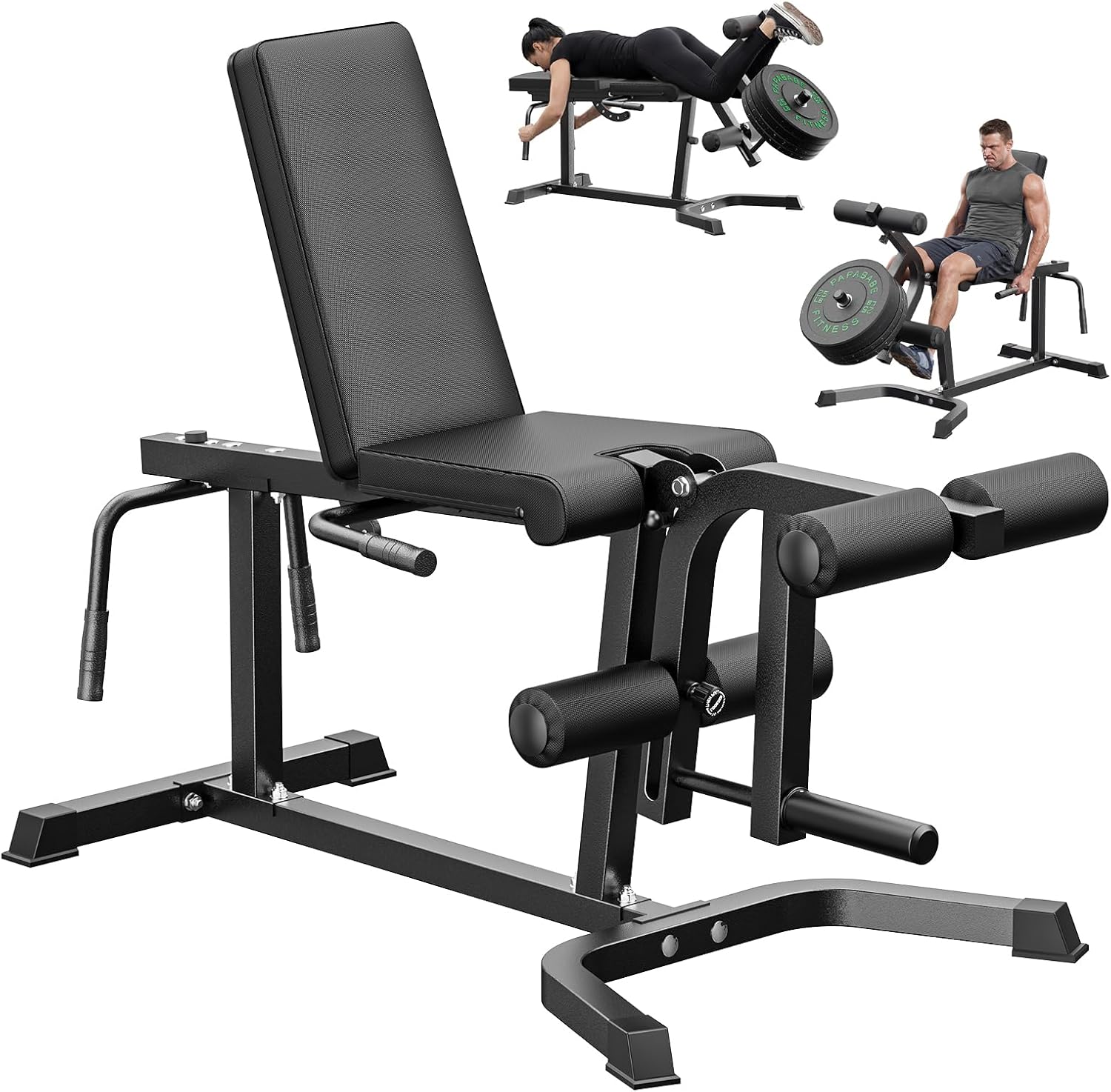 PAPABABE Leg Extension and Curl Machine, Adjustable Leg Machine, Seated Leg Extension and Lying Leg Curl Machine, Lower Body Workout Equipment for Home Gym, Compatible with 1” and 2” Weight Plates