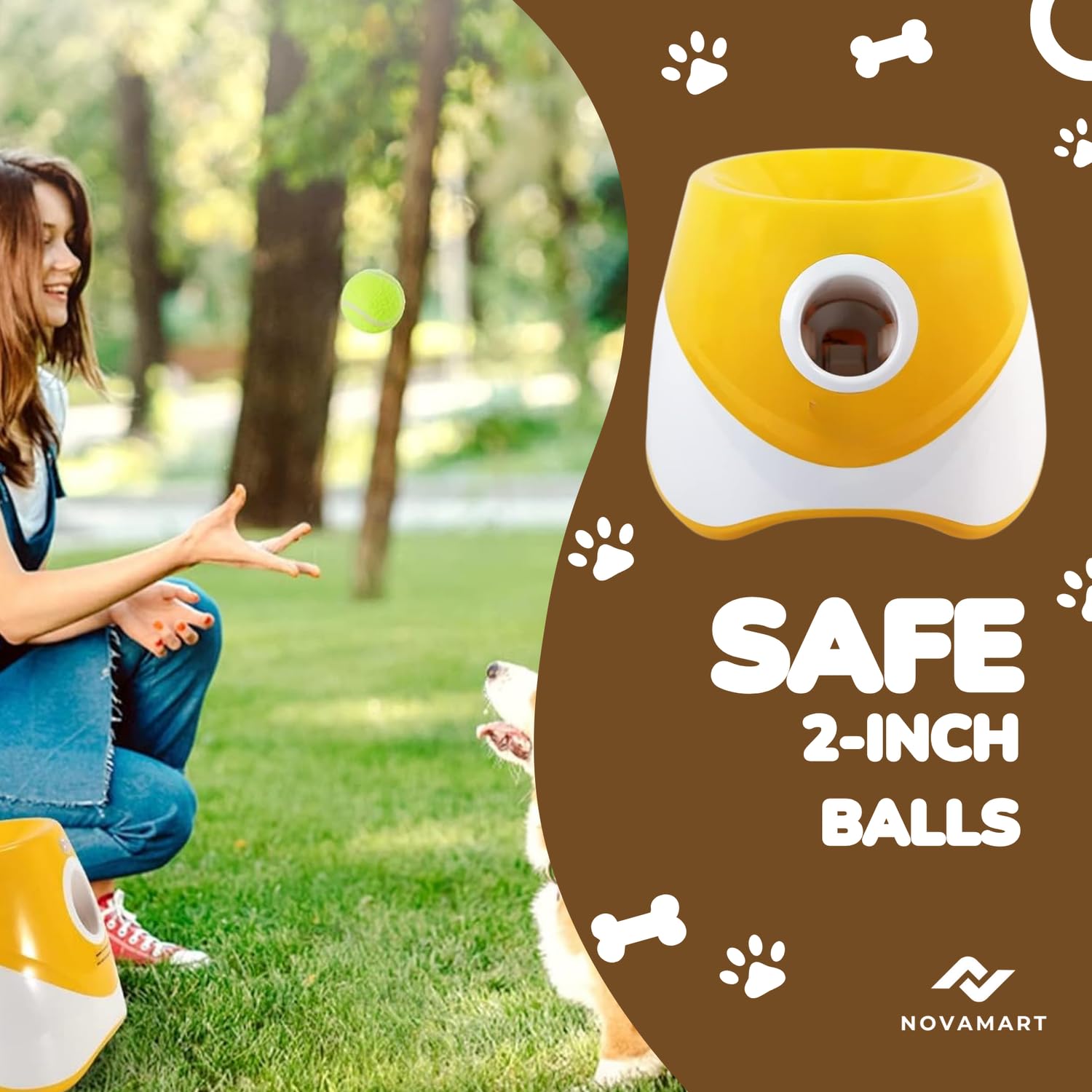Lanceur de balles pour chien – Lanceur automatique de balles pour chiens de petite et grande taille, jouet interactif avec 6 balles de tennis et distance de lancement réglable, jeu intérieur
