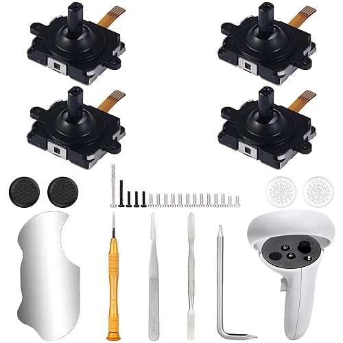 Ikpek 4 Pack Joystick Replacement Kit for Oculus Quest 2 Controller, 31 in One Repair Kit for Meta Quest 2 Controller, Include 4 Thumb Sticks, 4 Thumbstick Grips, 18 Screws, 2 T5 Screwdrivers and More - Black - 4 Pack