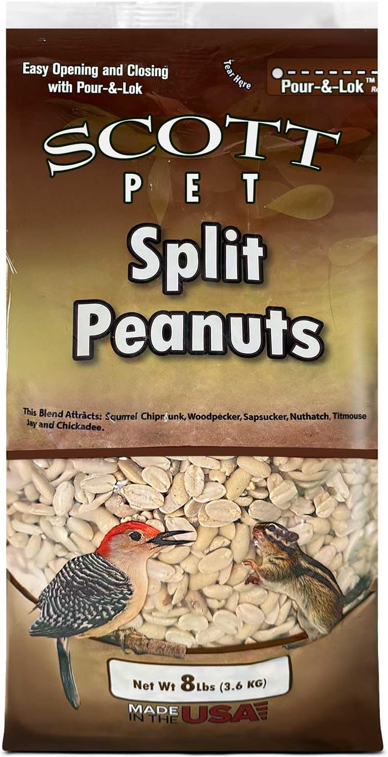 Scott Pet Wild Bird Seed, Peanuts Split (No Shell), 8 lbs Bag, Great Source of Protein and Fiber, Peanuts for Outside Wild Birds