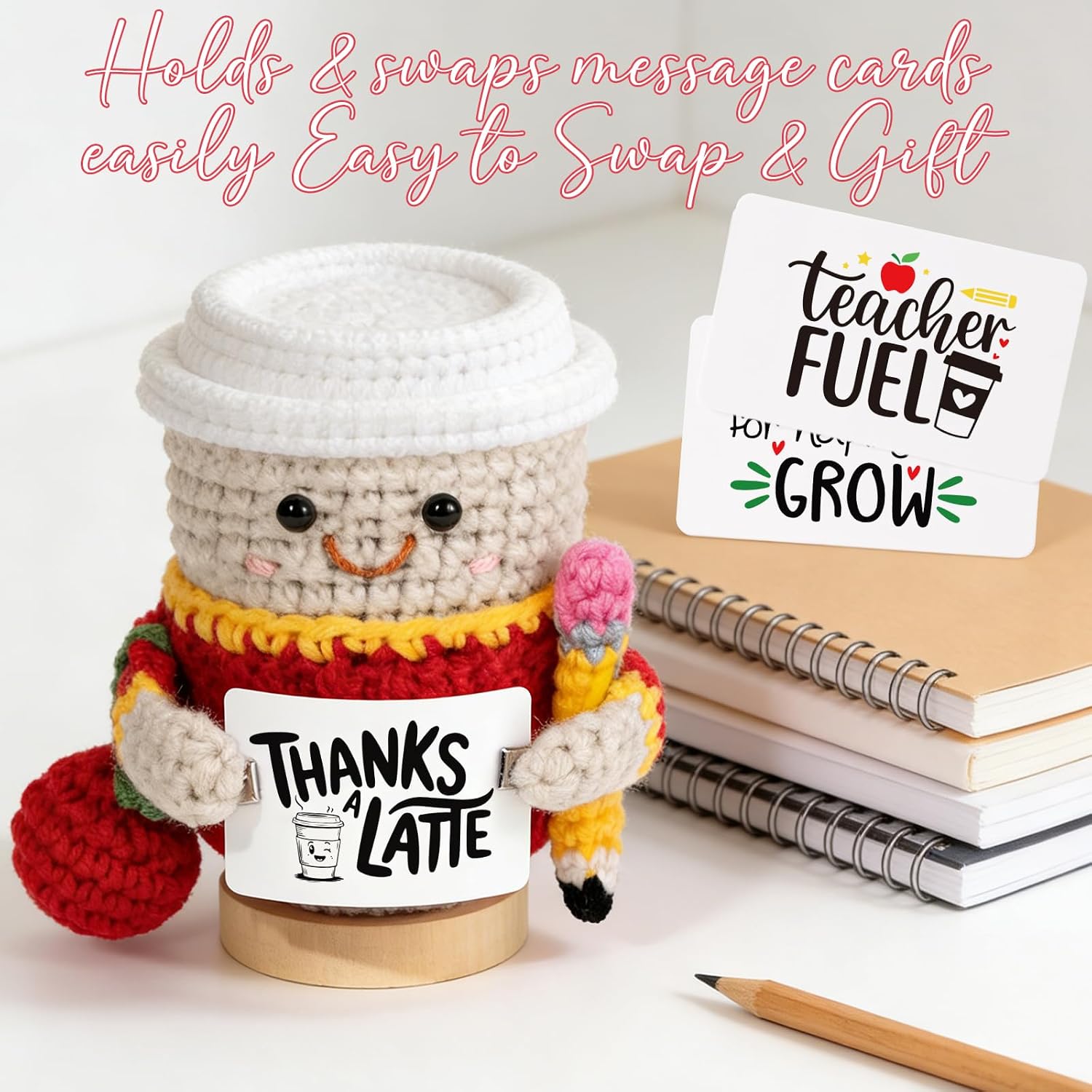 UAREHIBY Teacher Appreciation Gift with Crochet Coffee Doll,Thank You Teacher Gifts, Handmade Teacher Coffee Cup Plush, Cute Teacher Gift for Women,Teacher Week Graduation End of Year Gift