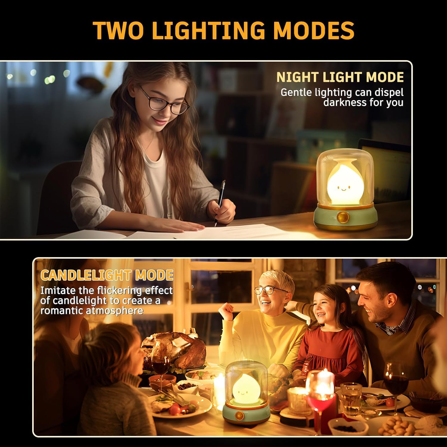 Luce notturna a forma di falò, simpatica lampada da comodino in stile cherosene, 2 modalità, dimmerabile, ricaricabile, luce notturna con timer per allattamento, sonno dei bambini, campeggio e