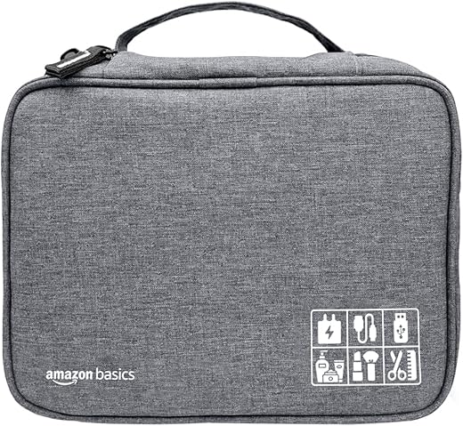 Amazon Basics Travel Organiser for Electronic Accessories, Flexible Padded Dividers, Waterproof, Foam Padding, For Cables, Chargers, Hard Disk,…