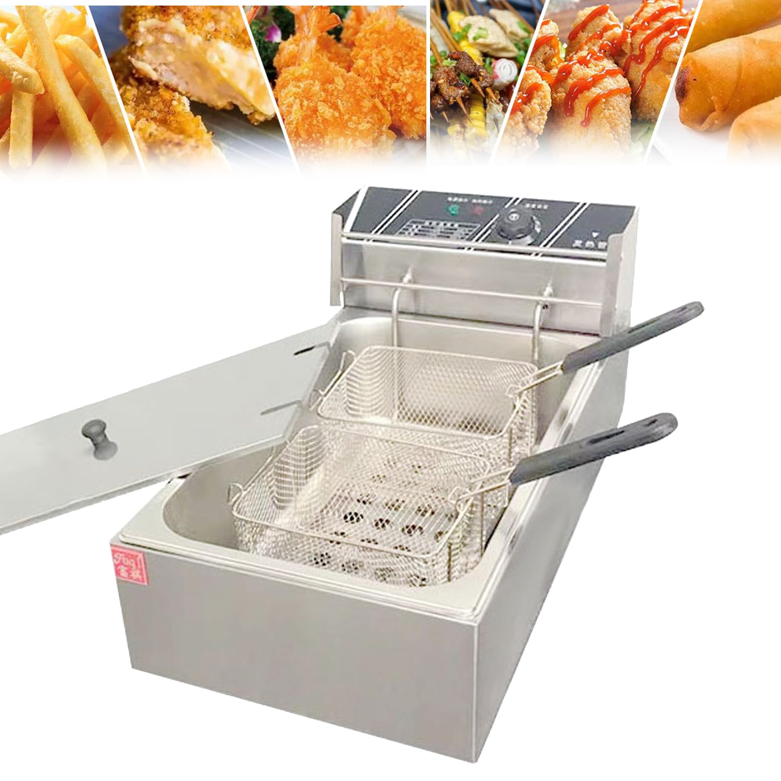 AYCDL Commercial Deep Fryer - Stainless Steel, Adjustable Temperature for Kitchen, Perfect for Fried Chicken, Shrimp, Chips - Countertop Frying Machine,2.5kw*2 /6l+6l