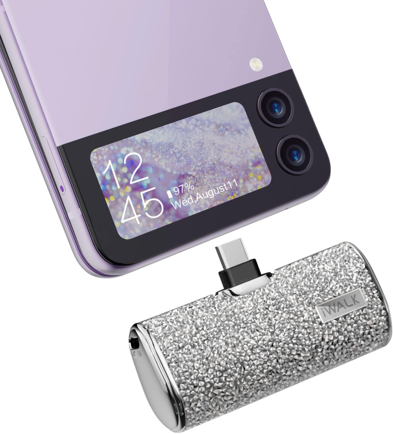 USB C Portable Charger, 4500mAh Ultra-Compact Small Power Bank, Sparkly Battery Pack Compatible with iPhone 17/16 Plus/16 Pro/16 Pro Max, Samsung Galaxy Z Flip5/4, S24, S23 Ultra, Silver
