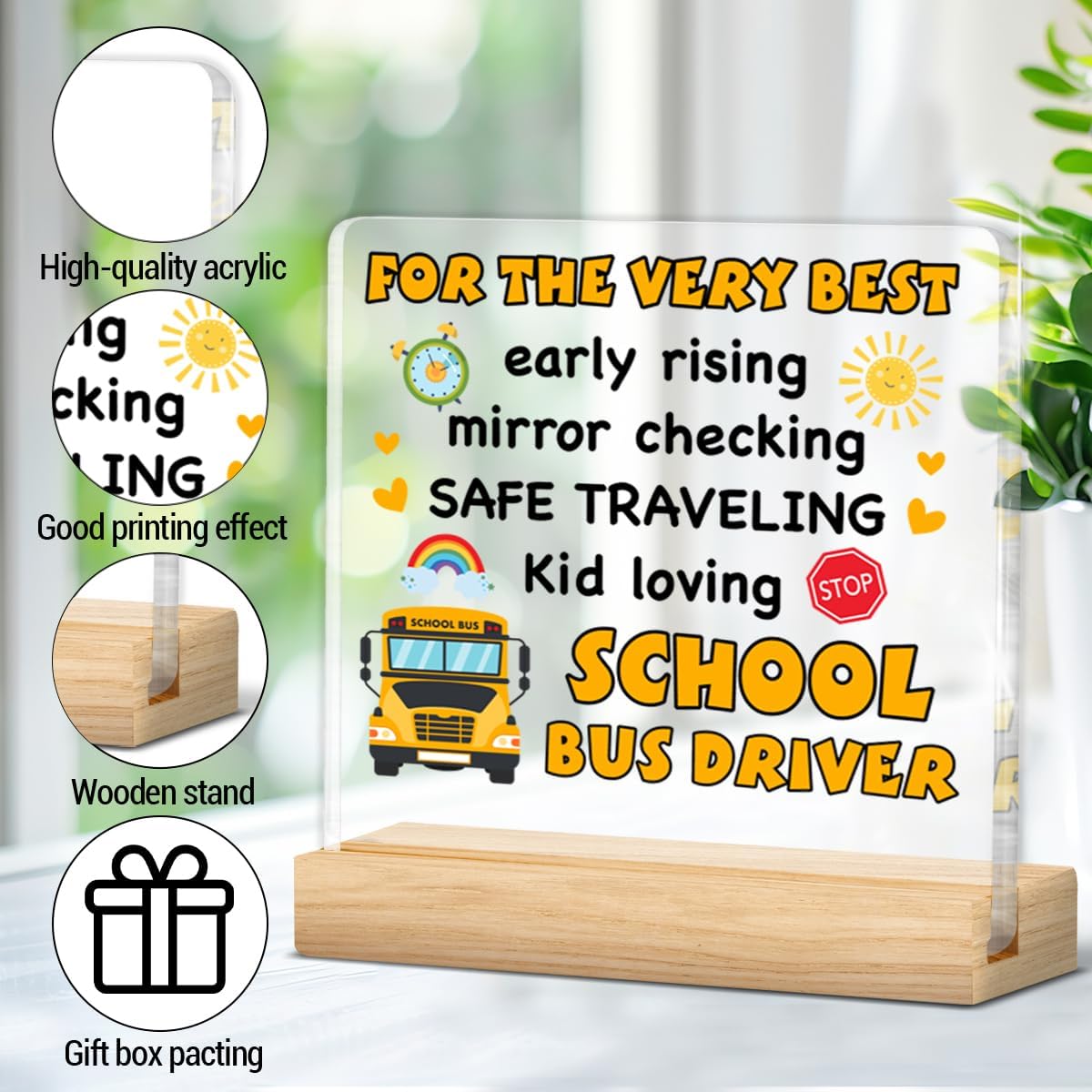 Bus Driver Appreciation Gifts for Men Women, Gifts for School Bus Driver Thank You Back To School Retirement, Clear Acrylic Desk Decorative Sign Decor - Image 3
