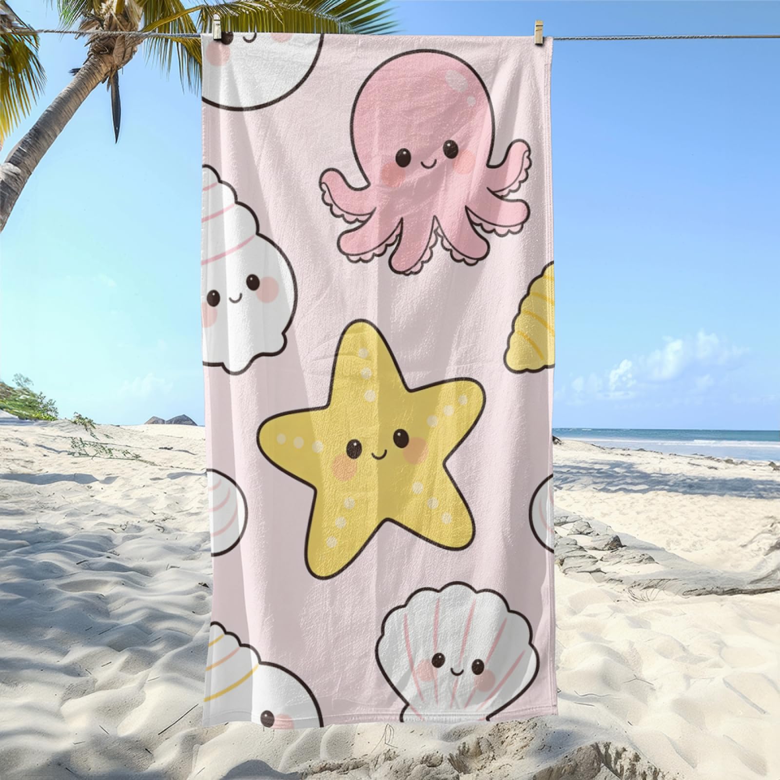 Drap de Plage XXL 200X200 Cartoon Jaune Serviettes de Plage en Microfibre,Serviette Piscine Extra Large sans Sable pour Adultes Séchage Rapide