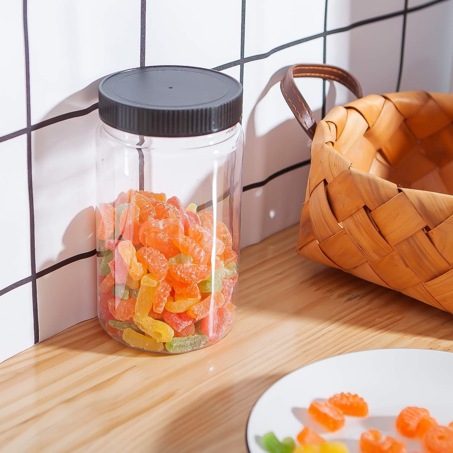 34oz Plastic Jars with Lids,Accguan Round Containers, Ideal for Kitchen & Household Storage of Goods .set of 12