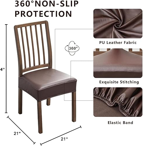 Miniatura 7 de NILUOH Juego de 2 fundas de asiento impermeables para sillas de comedor, de piel sintética, fundas de asiento para sillas de comedor, extraíbles y