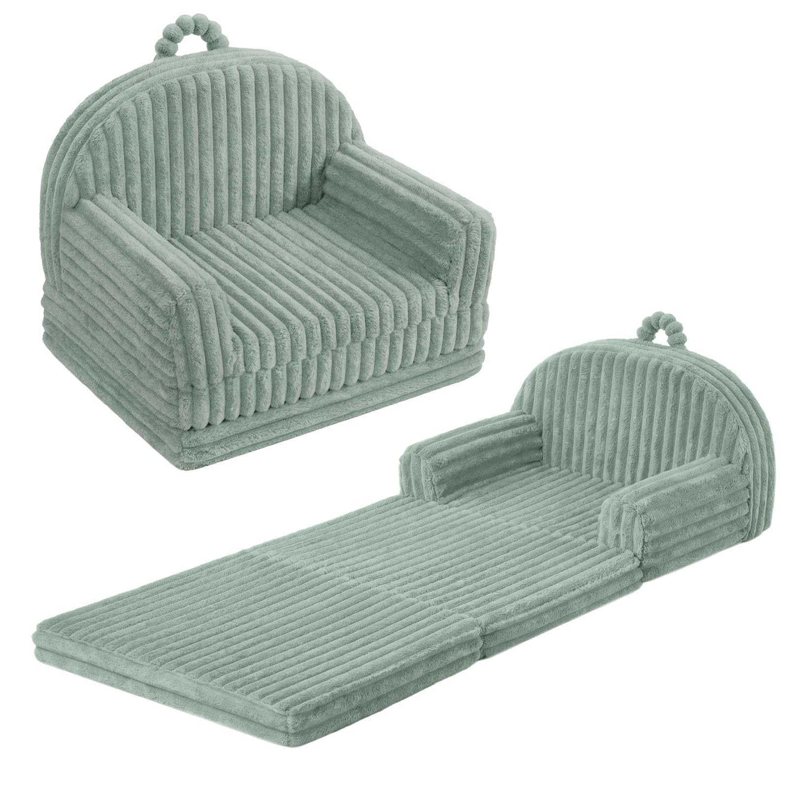 Blissful Diary Foldable Kids Couch, 2-in-1 Kids Sofa Chair, Sage Green