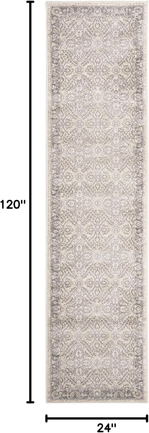 SAFAVIEH Brentwood Collection 2' x 10' Cream/Grey BNT863B Traditional Oriental Non-Shedding Living Room Entryway Foyer Hallway Bedroom Runner Rug