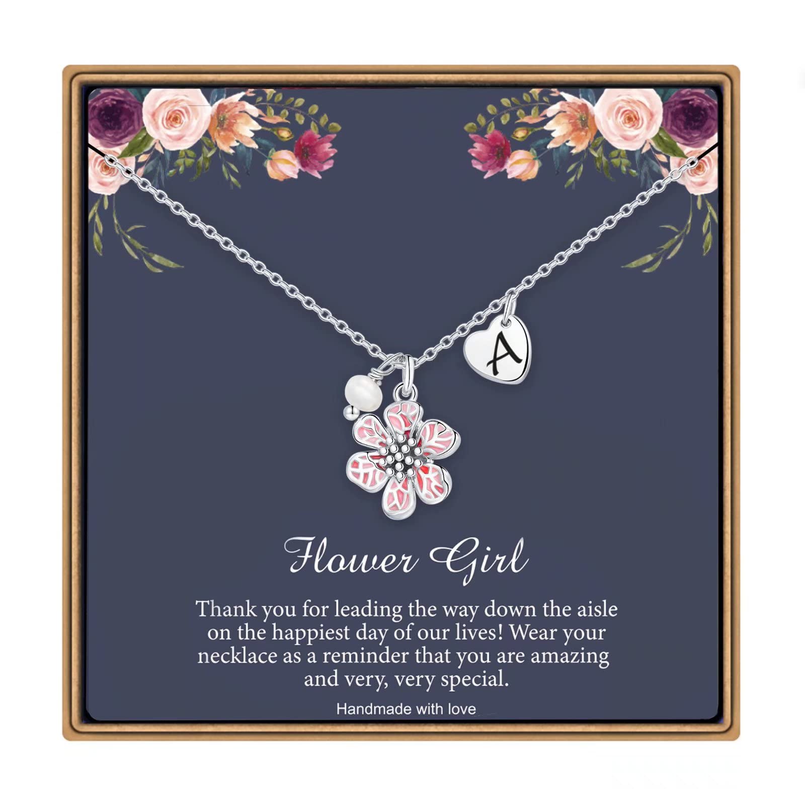 IEFLIFE Flower Girl Gifts - 14K-Gold-Plated Heart Initial Necklace Wedding Gift for Girls