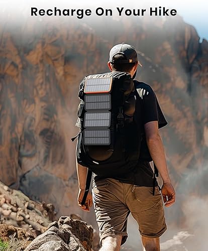 Miniatura 8 de EELLE - Cargador solar con batería externa, cargador portátil inalámbrico de 27000 mAh con 4 paneles solares, batería externa de carga rápida
