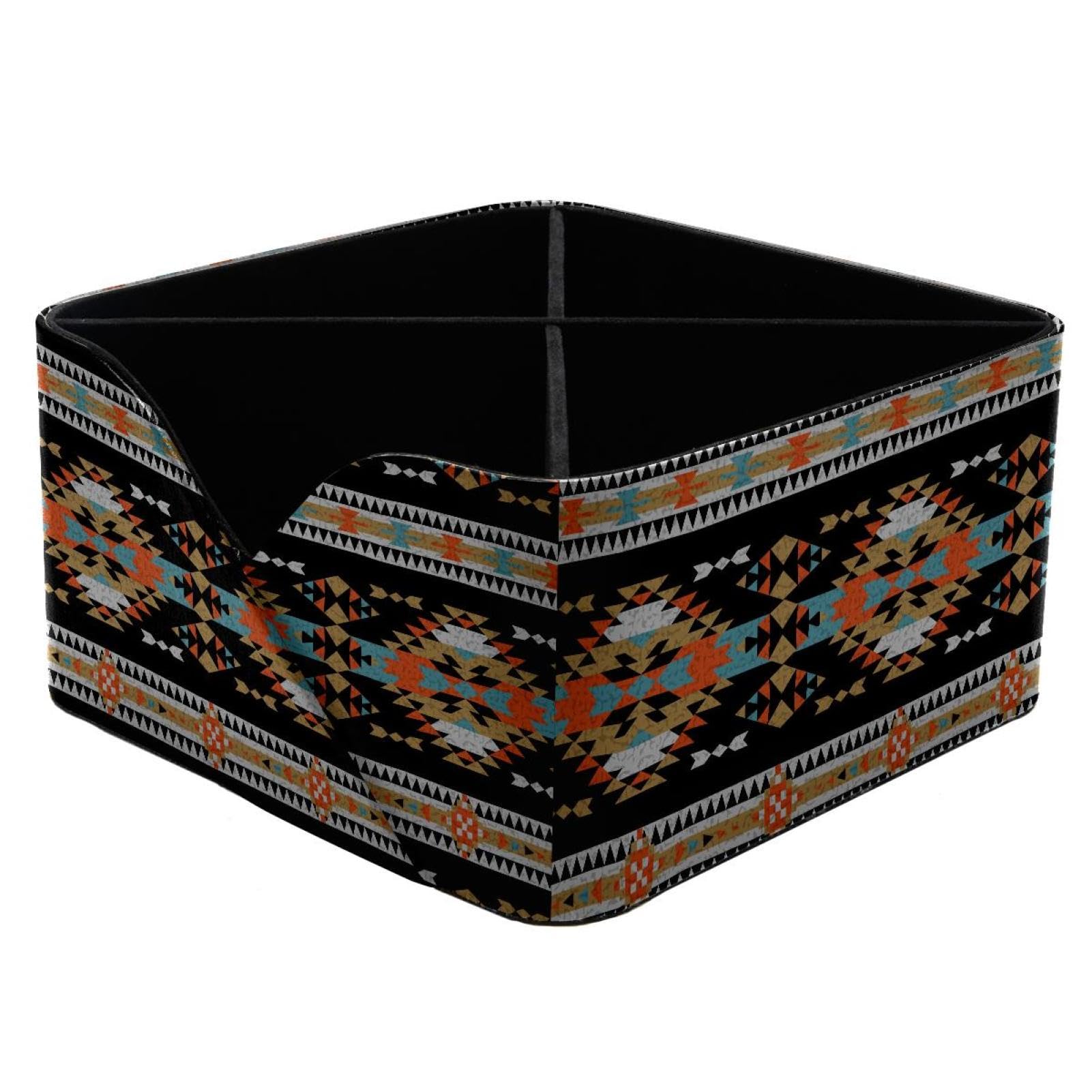 KengjuTesu American Indian Motifs Desktop Organizer Pen Holder, Rectangular Pencil Cup for Office, Study and Makeup Stations