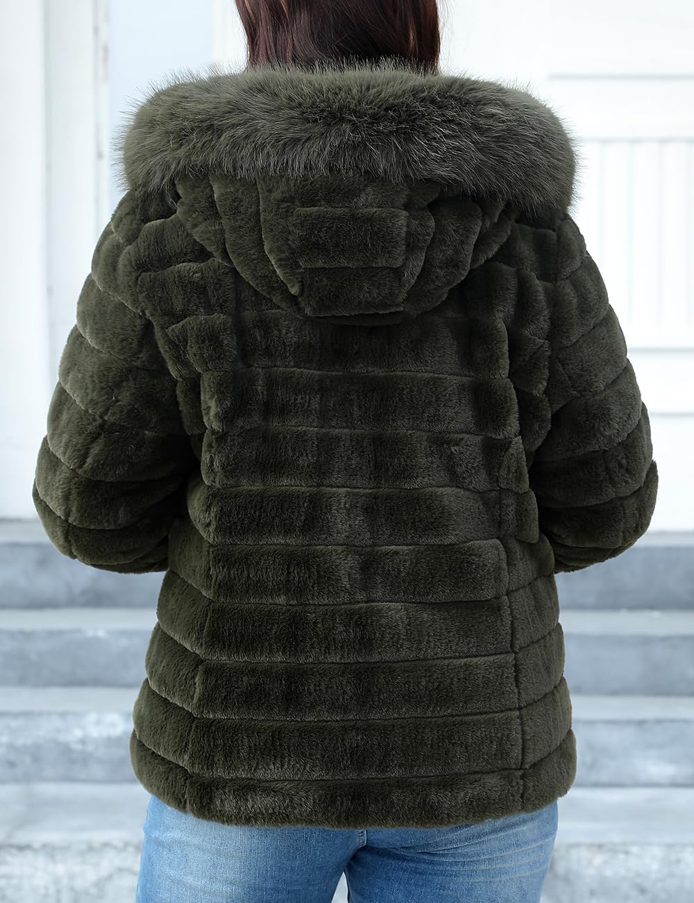 Geschallino Women's Faux Fur Coat Fleece Reversible Sherpa Fuzzy Winter Puffer Jacket (Available in Plus Size) - Image 3