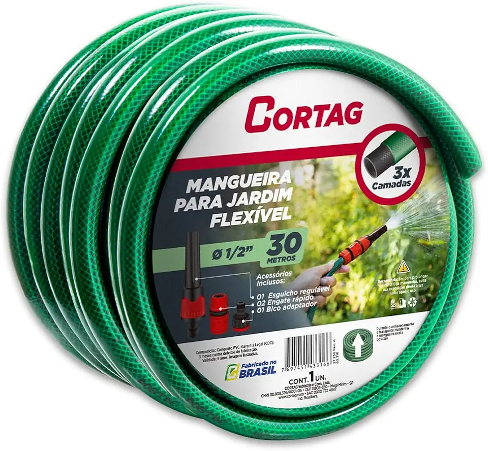 Mangueira De Jardim 30m Flexível Com Esguicho Trançada Cortag Verde Resistente Profissional
