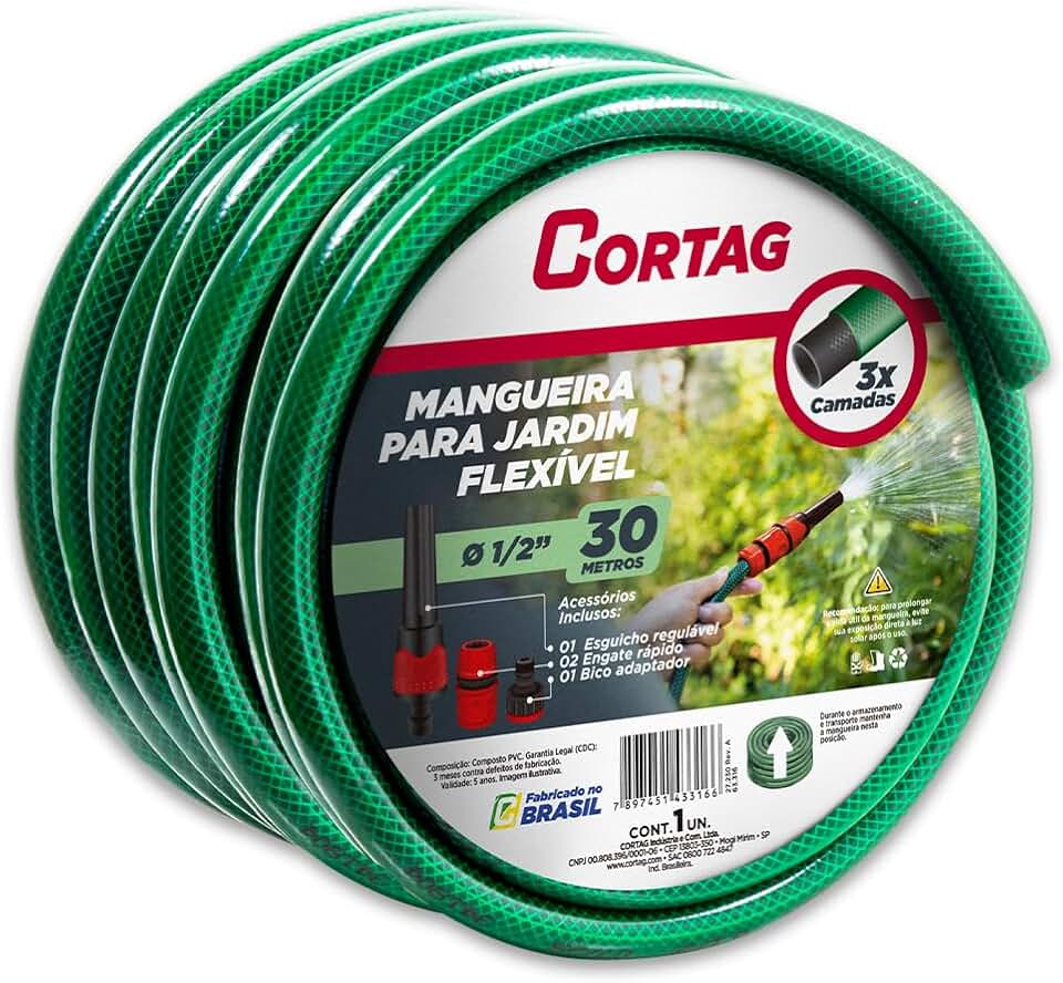 Mangueira De Jardim 30m Flexível Com Esguicho Trançada Cortag Verde Resistente Profissional