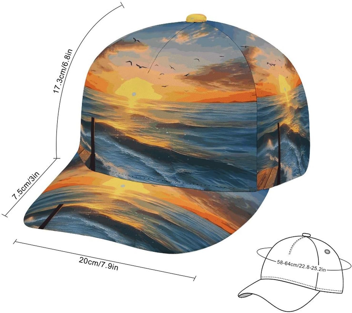 Personalized Sunset Sea Baseball Cap for Men Women Adjustable Trucker Caps Casual Golf Dad Hat image 2