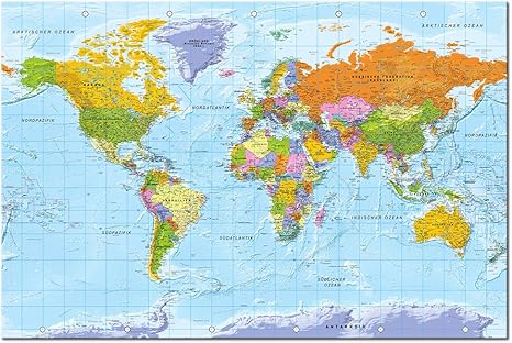 Decomonkey 90x60 Cm Politische Weltkarte Deutsch Pinnwand Leinwand Bilder Wandbilder Landkarte Welt Kontinente Reise Geographie Amazon De Burobedarf Schreibwaren