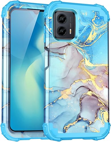 Funda para Moto G 5G 2023, diseño de mármol, tres capas, resistente, protección a prueba de golpes, plástico duro, goma de silicona suave, funda