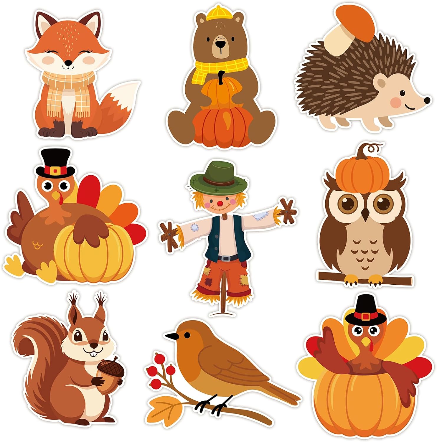 54Pcs Fall Bulletin Board Decorations, Fall Thanksgiving Cutouts Classroom Door Decor, Cute Pumpkin Turkey Animials Paper Cut Outs for Autumn Harvest Party Supplies Home Office Wall Decor