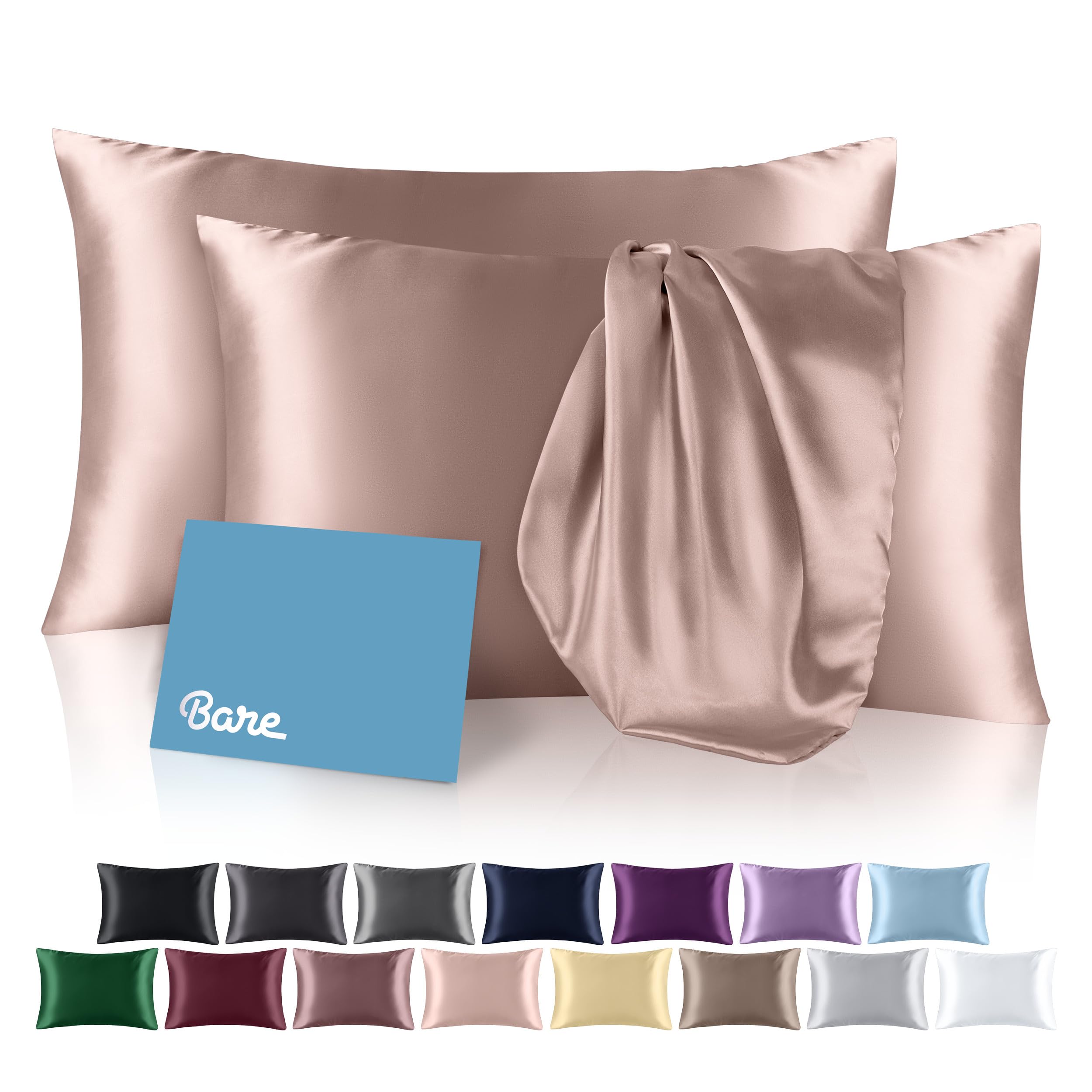 Bare Home Satin Pillowcases for Hair and Skin - 2 Pack Standard (20x26) - Luxury Pillowcases - Envelope Enclosure - Soft and Smooth Satin - Breathable