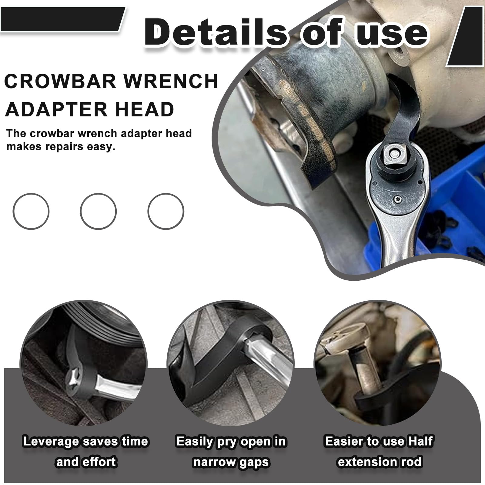 AABDTYYD 2 Pcs 1/2 Inch Breaker Bar Compatible Pry Bar Wrench Adapter Head - Image 3