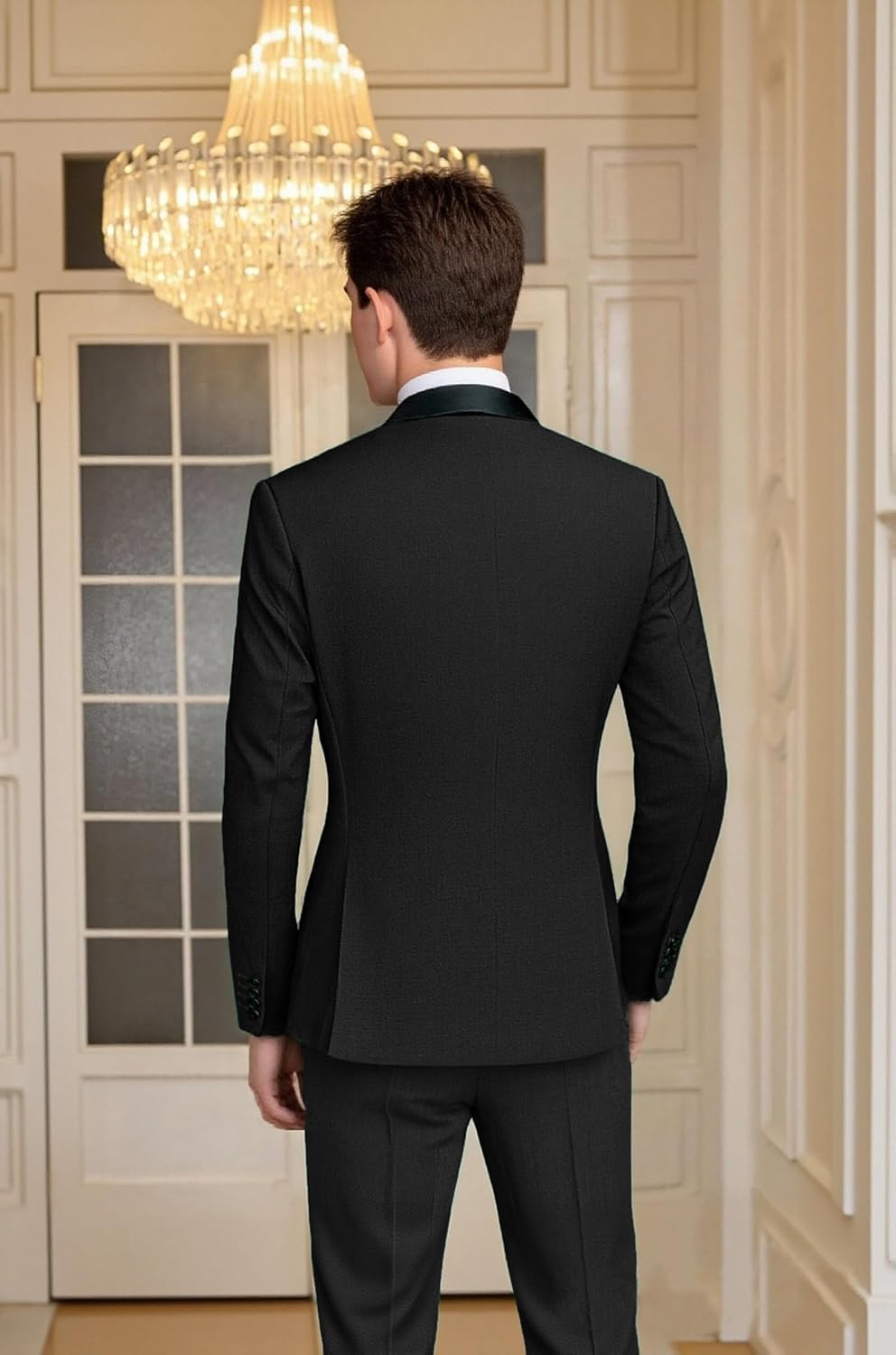 Tuxedo with Bow Tie, Men's Suit Slim Fit Shawl Lapel One Button, Mens Formal Dress Suit for Black-Tie Dinners Wedding