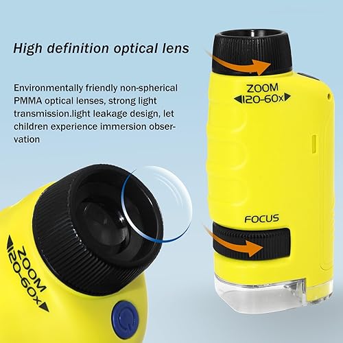 Miniatura 3 de Liayozl Miniscopio para niños, microscopio de bolsillo portátil con luces LED, microscopio de bolsillo de mano para niños, estudiantes, adultos,