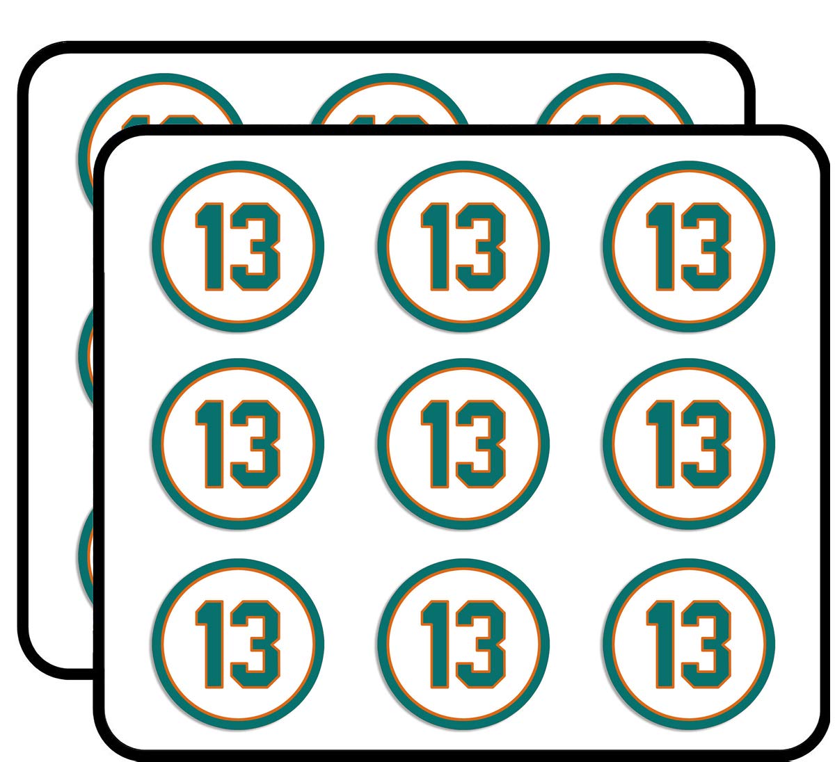 Round 13 Dolphins Colors Number - Miami Florida dan Marino Sticker for Scrapbooking, Calendars, Arts, Album, Bullet Journals 2" 18 Pack