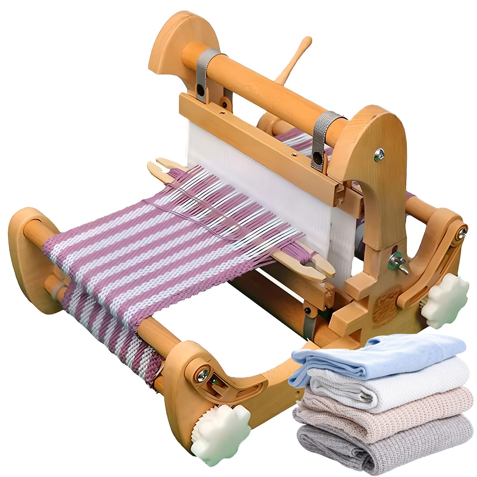 Kit telaio per tessitura pieghevole in legno, set di macchine per tessere per maglieria a mano fai-da-te da tavolo con 4 tipi di licci rigidi, larghezza tessitura massima 20 cm, per principianti
